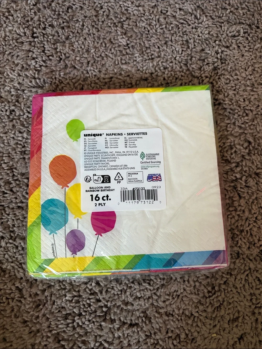 Rainbow Balloon Party Napkins - Multicolor Border